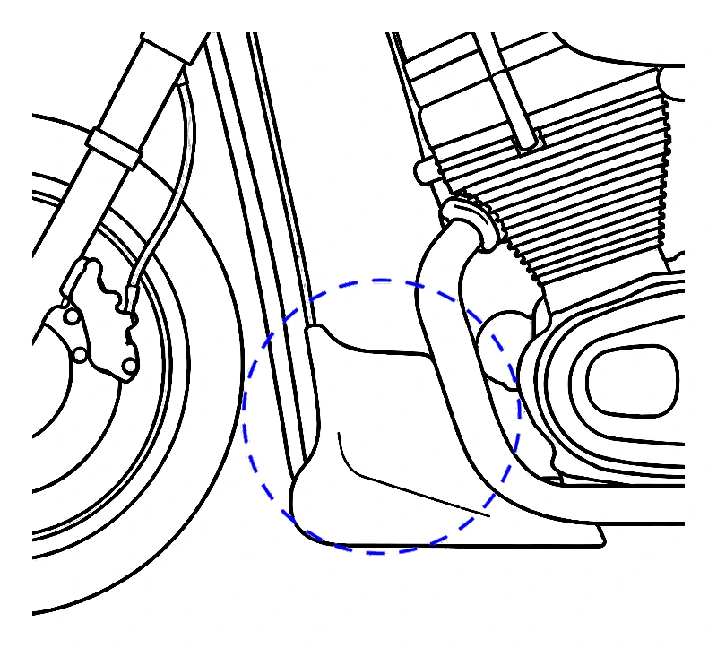 Harley-Davidson Touring bagger with a chin spoiler panel fitted below the engine between the front frame tubes