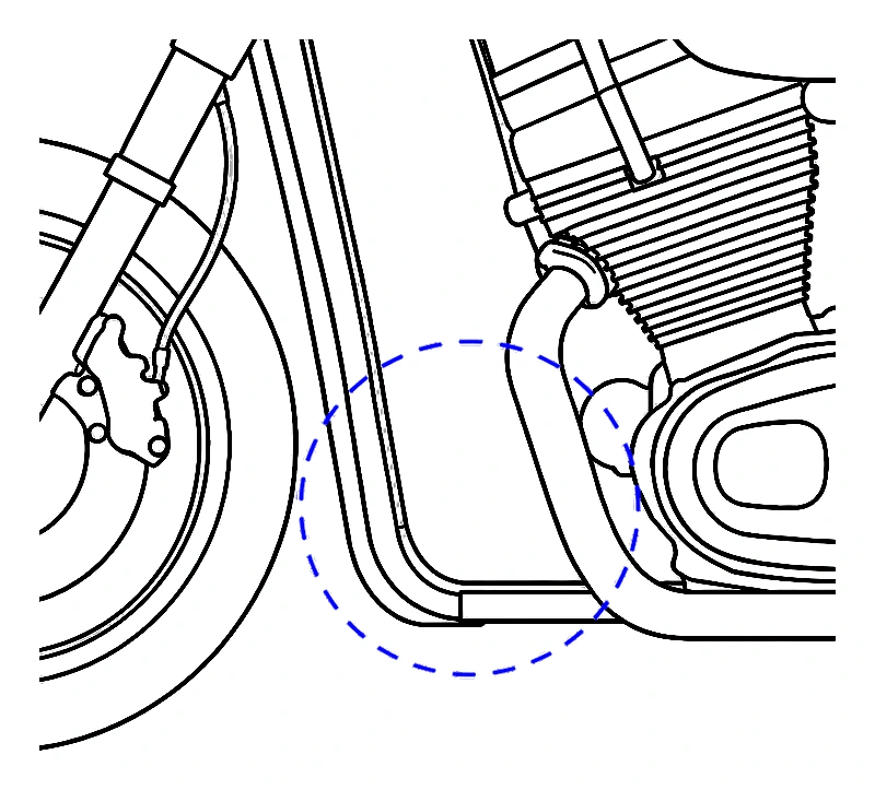 Harley-Davidson Touring bagger without a chin spoiler, engine visible between the front frame tubes